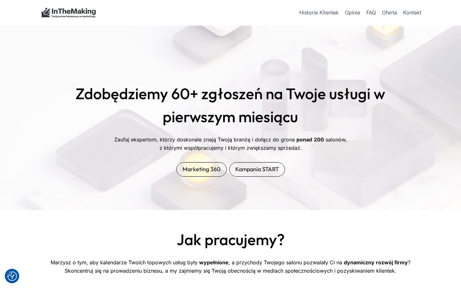 ITM Beauty, marketing dla beauty i medycyny estetycznej: strona główna z procesem współpracy