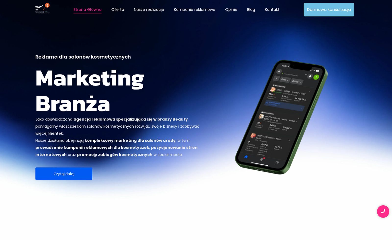 WayOfSocial, reklama dla salonów kosmetycznych: strona główna agencji
